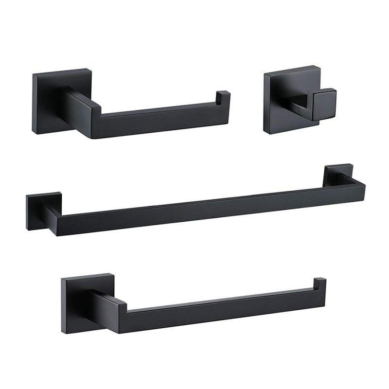 TURS 4-Piece Bathroom Hardware Set Black Towel Bar Set Stainless Steel Towel Bar Hand Towel Holder Toilet Paper Holder Towel Hooks Wall Mount - Image 1